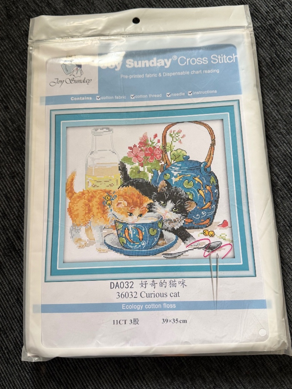 Curious Cats Joy Sunday Cross Stitch Kit 11CT Pre-Printed Aida